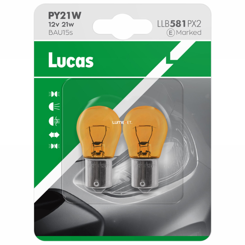 Lucas 12V PY21W bec indicator chihlimbar, 2 buc/blaster