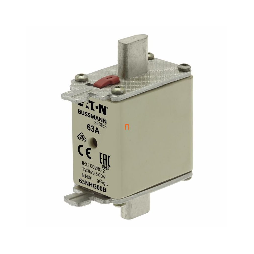 Eaton 63NHG00B NH FUSE 63A 500V GG SIZE NH-betét 63A, DIN 00 méret, 500V AC, gG/gL