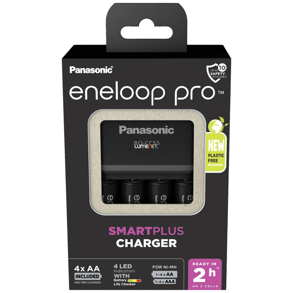 Eneloop Pro SmartPlus akkumulátor gyorstöltő szett 4 db 2500mAh AA akkumulátorral