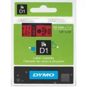   Casetă cu bandă Dymo D1, 12 mm x 7 m, roșie (cu litere negre)   45017