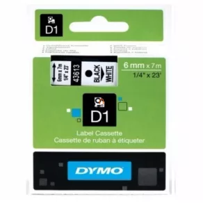   Bandă Dymo, casetă D1, 6 mm x 7 m, albă (caractere negre) 43613