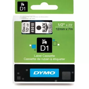   Casetă cu bandă Dymo D1, 12 mm x 7 m, transparentă (caractere negre)     45010
