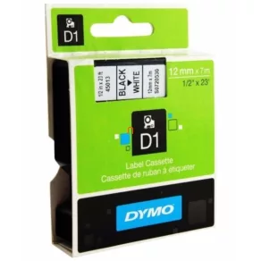   Casetă cu bandă Dymo D1, 12 mm x 7 m, albă (cu litere negre) 45013
