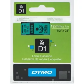  Casetă cu bandă Dymo D1, 12 mm x 7 m, verde (caractere negre)  45019