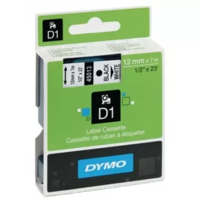   Casetă cu bandă Dymo D1, 12 mm x 7 m, transparentă (cu litere albe)     45020