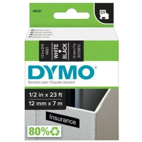   Casetă cu bandă Dymo D1, 12 mm x 7 m, negru (caractere albe)     45021