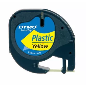  Bandă Dymo Letratag, din plastic, galbenă, 59423, 12 mm x 4 m