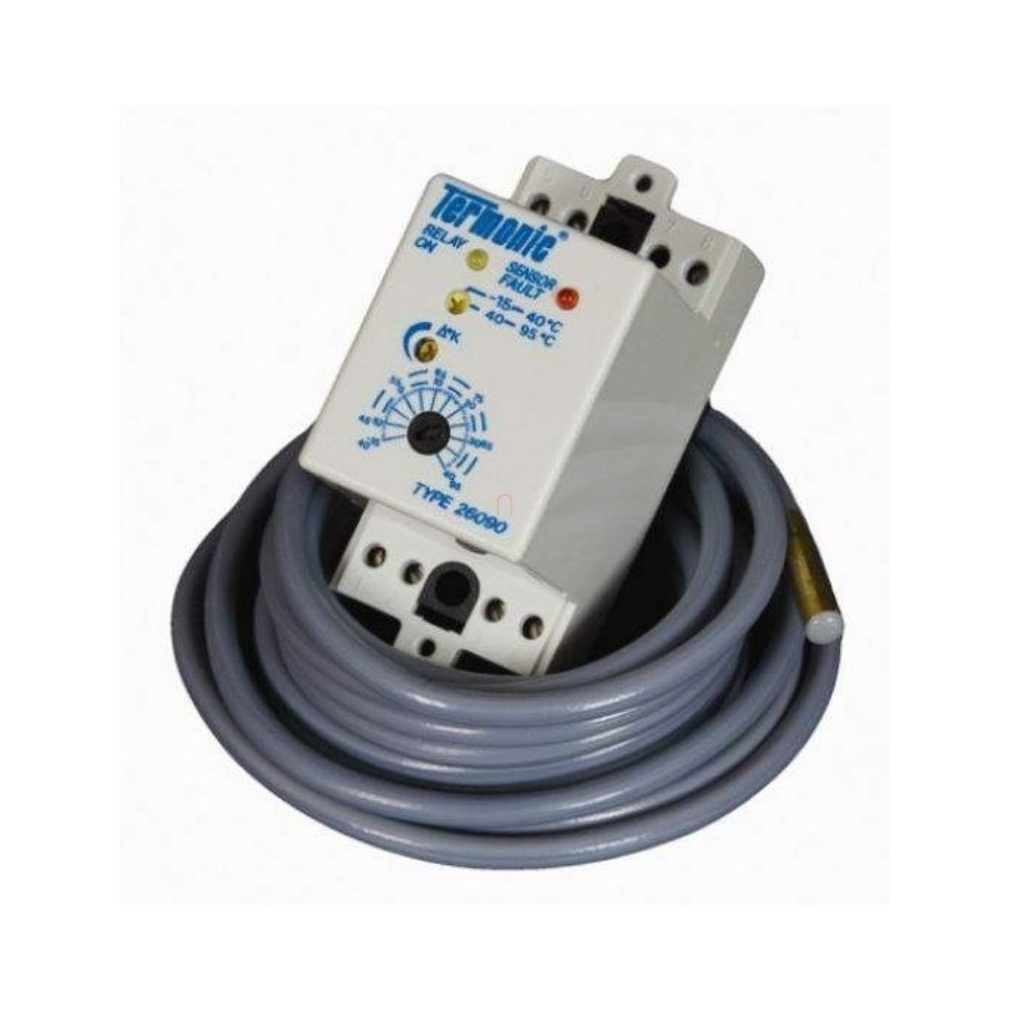 HARD-TSTAT-26090-TT Termostat electronic cu senzor de temperatură, interval: -10°C - +55°C. Montabil pe șină DIN.