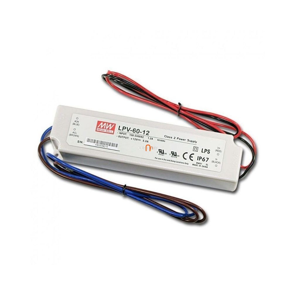 LPV-60-12V-IP67-MW LED sursă de alimentare 60W 12V IP67 MEAN WELL 5901549640953