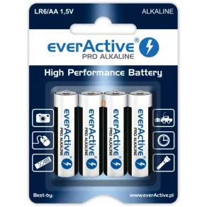   Baterii alcaline EverActive AA 1,5 V, pachet de 4 bucăți (Pro)