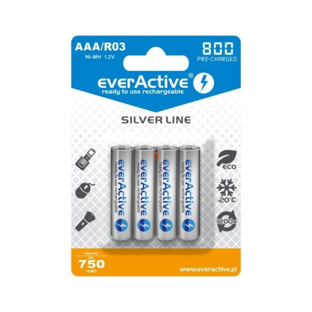 EverActive baterie reîncărcabilă AAA 800mAh NiMh 4 bucăți (Silver Line)