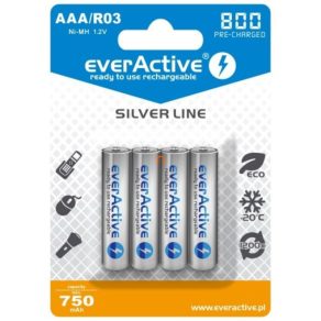   Baterie reîncărcabilă EverActive AAA 800 mAh NiMh, pachet de 4 bucăți (Silver Line)