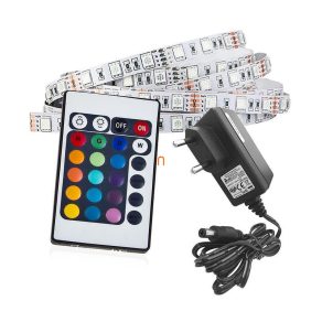   Bandă LED 60 LED-uri IP20 4,8 W/fm, set de 5 fm cu sursă de alimentare și controler RGBW alb cald 3000 K SMD2835 LED-POL 5902533194407 ORO-STRIP-300L-RGBW-NWD-SET