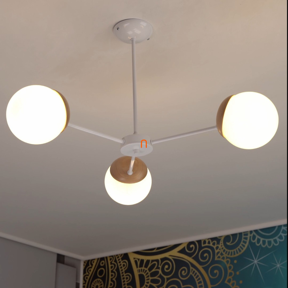 Lampa de tavan cu trei becuri, culoare alb-lemn - Sfera Milagro MLP5432