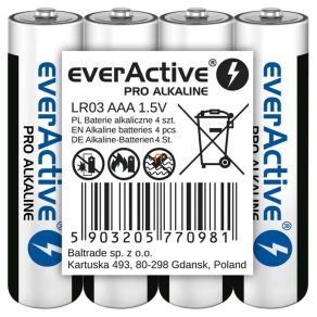 Baterii alcaline EverActive AAA 1,5 V, pachet de 4 (Pro)