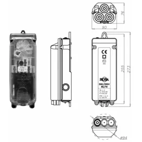   ROSA NTB-1 priză multiplă cu un singur circuit, cu bloc terminal 5P, IP54, pentru cabluri 5x6-16 mm² 324110 Necesită 1 siguranță NEOZED D01