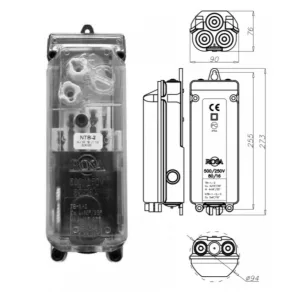   ROSA NTB-2 priză multiplă cu două circuite, cu bloc terminal 5P, IP54l, pentru cabluri max. 5x6-16mm² Cu 324120 Necesită 2 siguranțe NEOZED D01