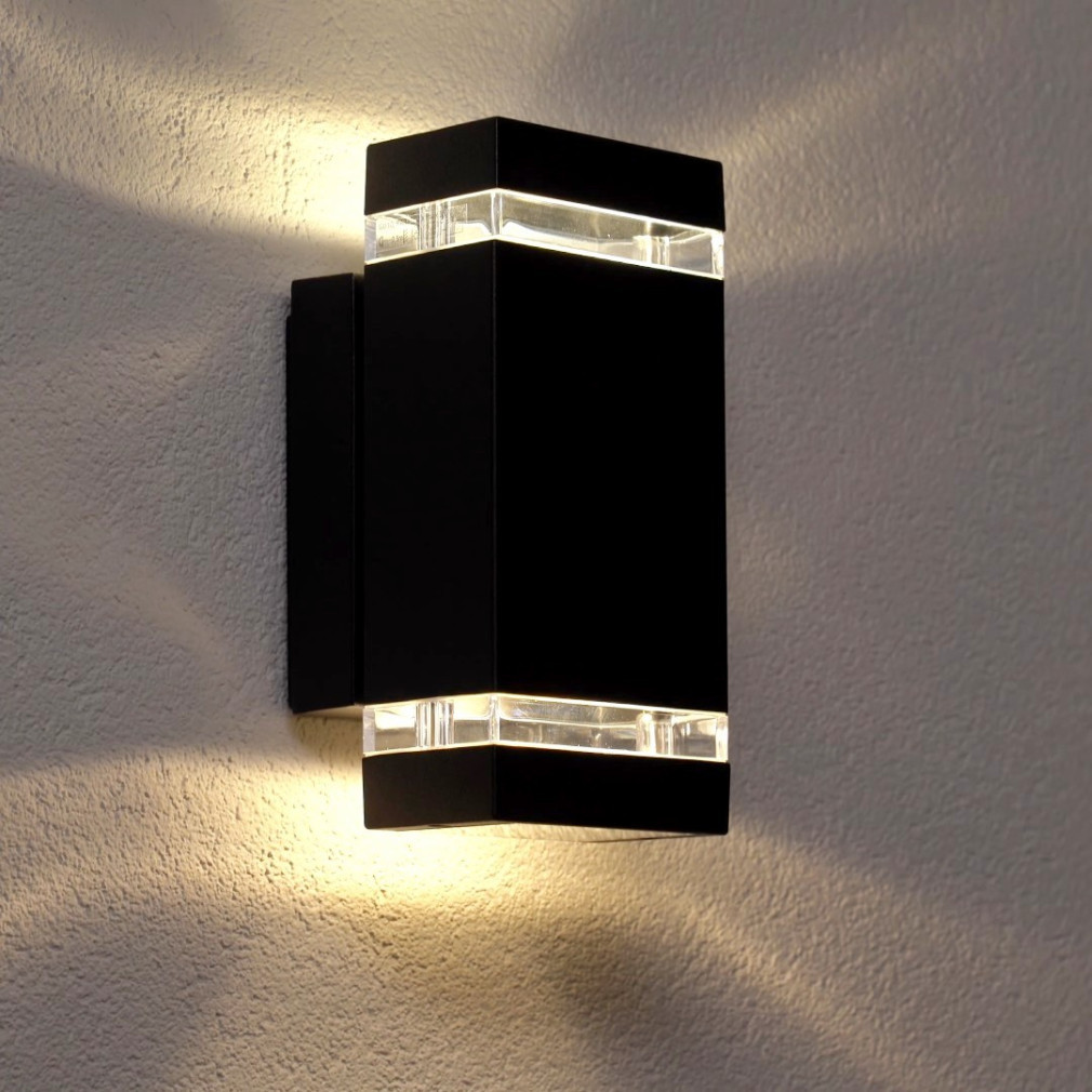 Lampă de perete pentru exterior, cu lumină ascendentă/descendentă, unghiulară, neagră - Zew El Kanlux 22440