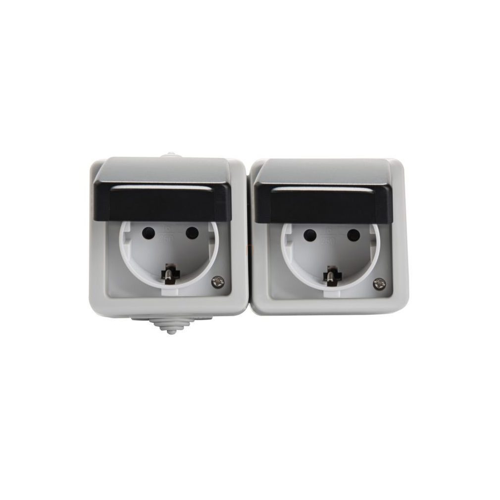 TEKNO 05-1248-143 dublu conector 2X2+F negru orizontal IP54 27131 Kanlux