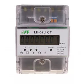   Contoar de energie electrică pentru șină DIN, cu transformator de curent trifazic, raport de transformare x/5, 5-6000, afișaj LCD, DIN, F&F LE-02D CT