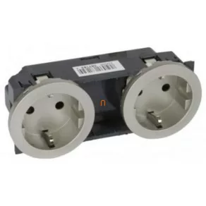   Priză Legrand Céliane 2x2P+F cu obturator de siguranță, montată încastrat, titan - 67162