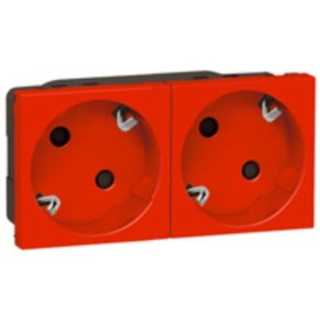   Priză Legrand Mosaic 2x2P+F, blocată, cu flanșă, cu arc, roșie - 77281