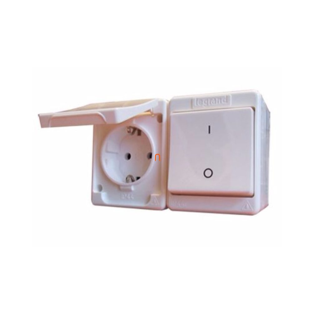 Kontállux IP44 comutator bipolar + priză 2P+F, alb DAF 2-162 + KBI 2-102 CKV 083915 Legrand