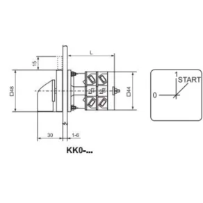   Ganz KK0-20-0493 N Comutator de motor, comutator cu revenire automată, comutator manual cu mâner 20 A, cu o fază și o fază auxiliară pentru un singur sens de rotație, IP44