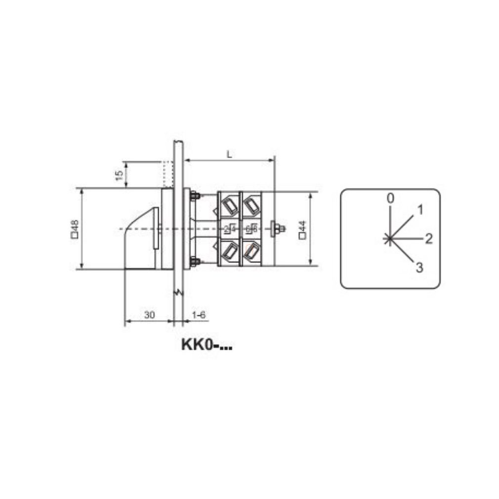 KK0-20-4483 Fokozatkapcsoló, fogantyús kézikapcsoló 20A, 0+3 fokozatú IP44, 1P, Ganz