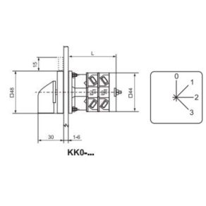   KK0-20-4483 Comutator cu trepte, comutator manual cu mâner 20A, 0+3 trepte IP44, 1P, Ganz
