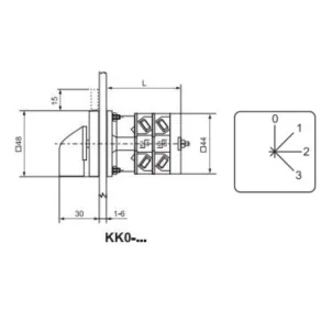   Ganz KK0-20-4484 Comutator de trepte, comutator manual cu mâner 20 A, 0+3 trepte, IP44, 2P