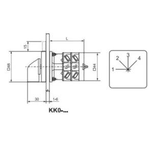   Ganz KK0-20-4489 Comutator cu trepte fără poziția 0, comutator manual cu mâner 20 A, 4 trepte, IP44, 1P