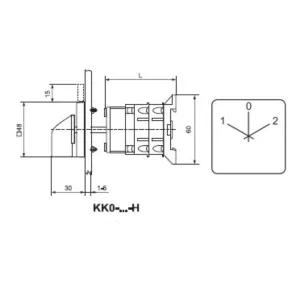   Ganz KK0-20-6006 H Comutator cu 0 poziții, comutator manual cu mâner 20 A, inscripție 1-0-2, IP44, 3P, fixare pe spate