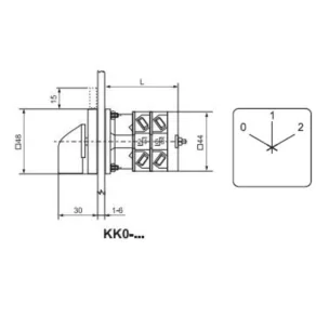   Ganz KK0-20-6016 Comutator de motor, comutator manual cu mâner 20 A, comutator de poli pentru două turații, pentru două bobine, IP44