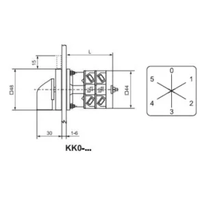   Ganz KK0-20-6043 Comutator manual cu mâner, 20 A, inscripție 0-5, IP44, 1P