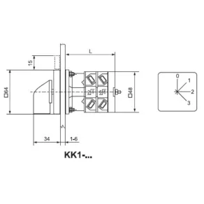   Ganz KK1-32-4177 Comutator de trepte, comutator manual cu mâner 32 A, 0+3 trepte, IP44, 3P