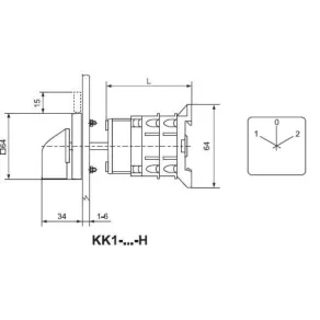   Ganz KK1-32-6006 H Comutator cu 0 poziții, comutator manual cu mâner 32 A, inscripție 1-0-2, IP44, 3P, fixare posterioară