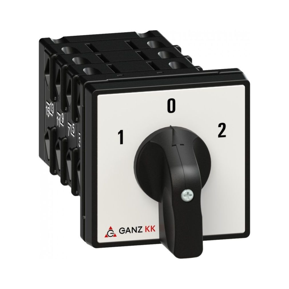 Comutator Ganz cu poziție 0, comutator manual cu mâner 32A, inscripție 1-0-2, IP44, 4P (KK1-32-6129)