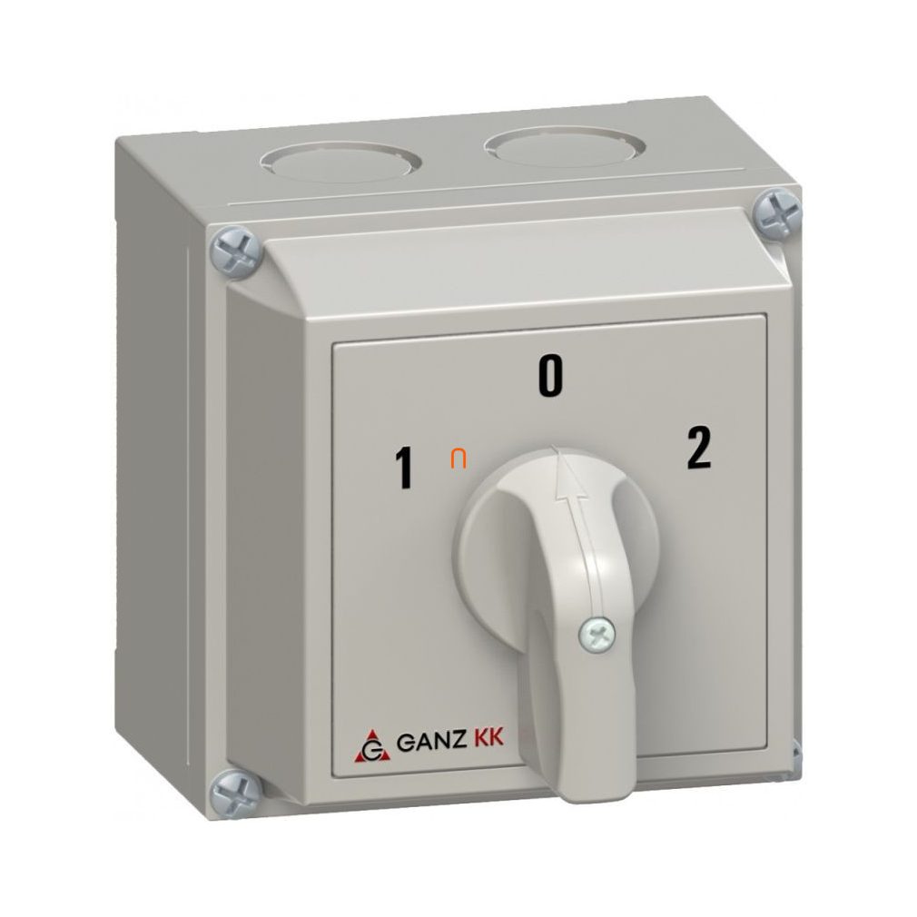 Comutator Ganz cu poziție 0, comutator manual în carcasă 20 A, inscripție 1-0-2, IP65, 1P, KKM0-20-6426
