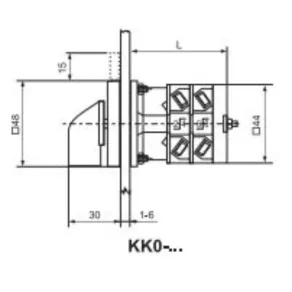   Ganz KK0-20-4587 E1F1, comutator manual cu mâner, 20 A, IP44, cu fațadă KK1 și mâner KK1, pe baza unui număr de serie unic