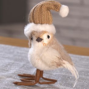 Pasăre de Crăciun cu pălărie 17 cm