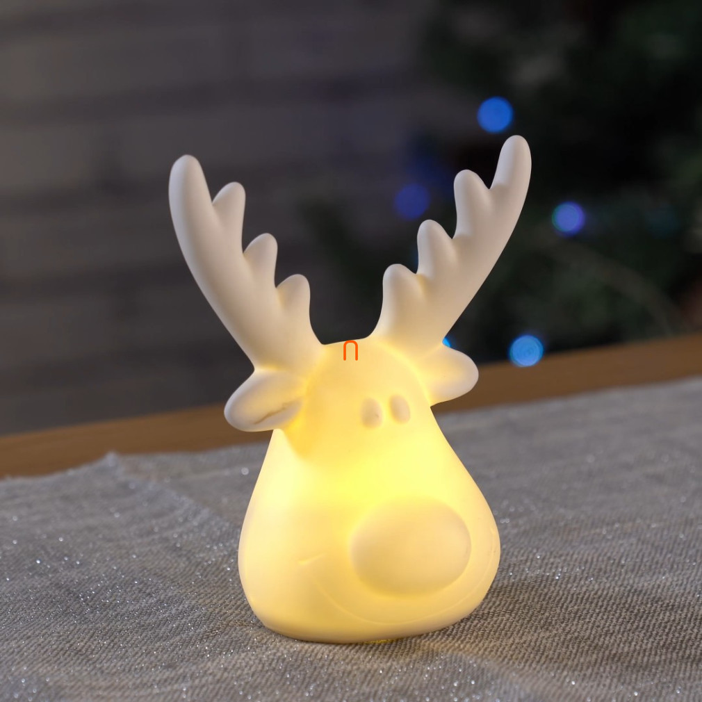 Ren de Crăciun din ceramică iluminat, 14 cm