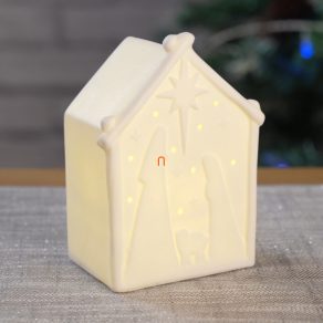 Casă de Crăciun iluminată din ceramică cu stea, 12,5 cm