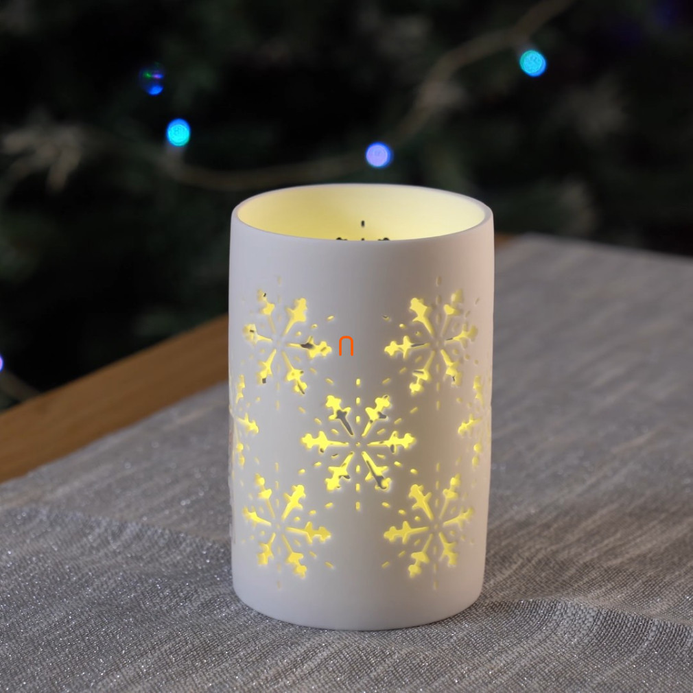 Lanterna de Crăciun din ceramică iluminată - flori de gheață 13 cm