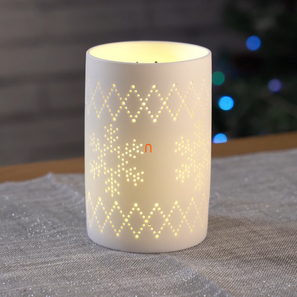 Lanterna de Crăciun din ceramică cu lumini și fulgi de zăpadă 13 cm