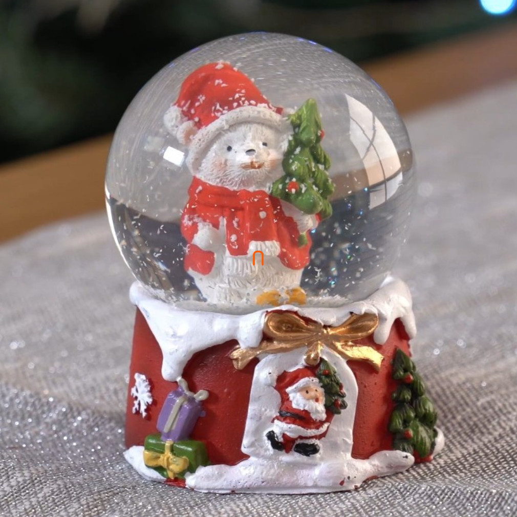 Glob de Crăciun - urs polar cu brad, 10 cm