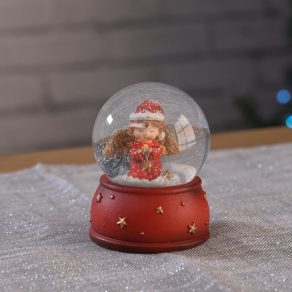   Glob de zăpadă de Crăciun - înger în rochie roșie, 9 cm