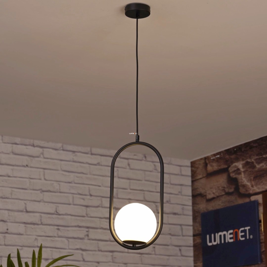 Lampa suspendată ovală cu glob din plastic mat negru - Ghita Rábalux 72028
