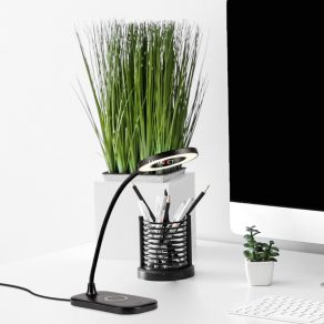   Lampă de birou LED albă cu încărcător de telefon, 29 cm - Hardin Rábalux 74013, USB, control al luminozității, comutator tactil, încărcător de telefon wireless, 2700-6000 K, 210 lm, 5 W