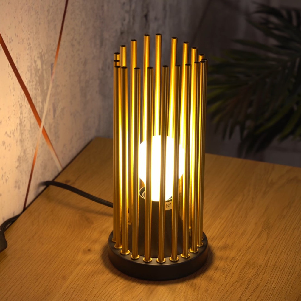 Lampa de masă cu braț în formă de baston, culoare aurie, 26 cm - Roxas Rábalux 74021 - cablu textil, cu 1xE27 soclu